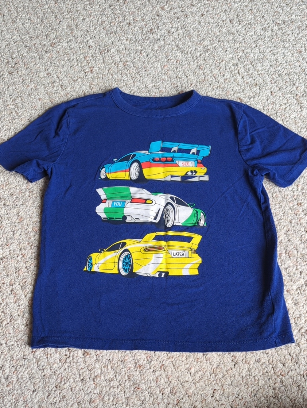 GAP Kids Royal Blue Crew Neck Tee Medium With Sports Cars ?Porsche